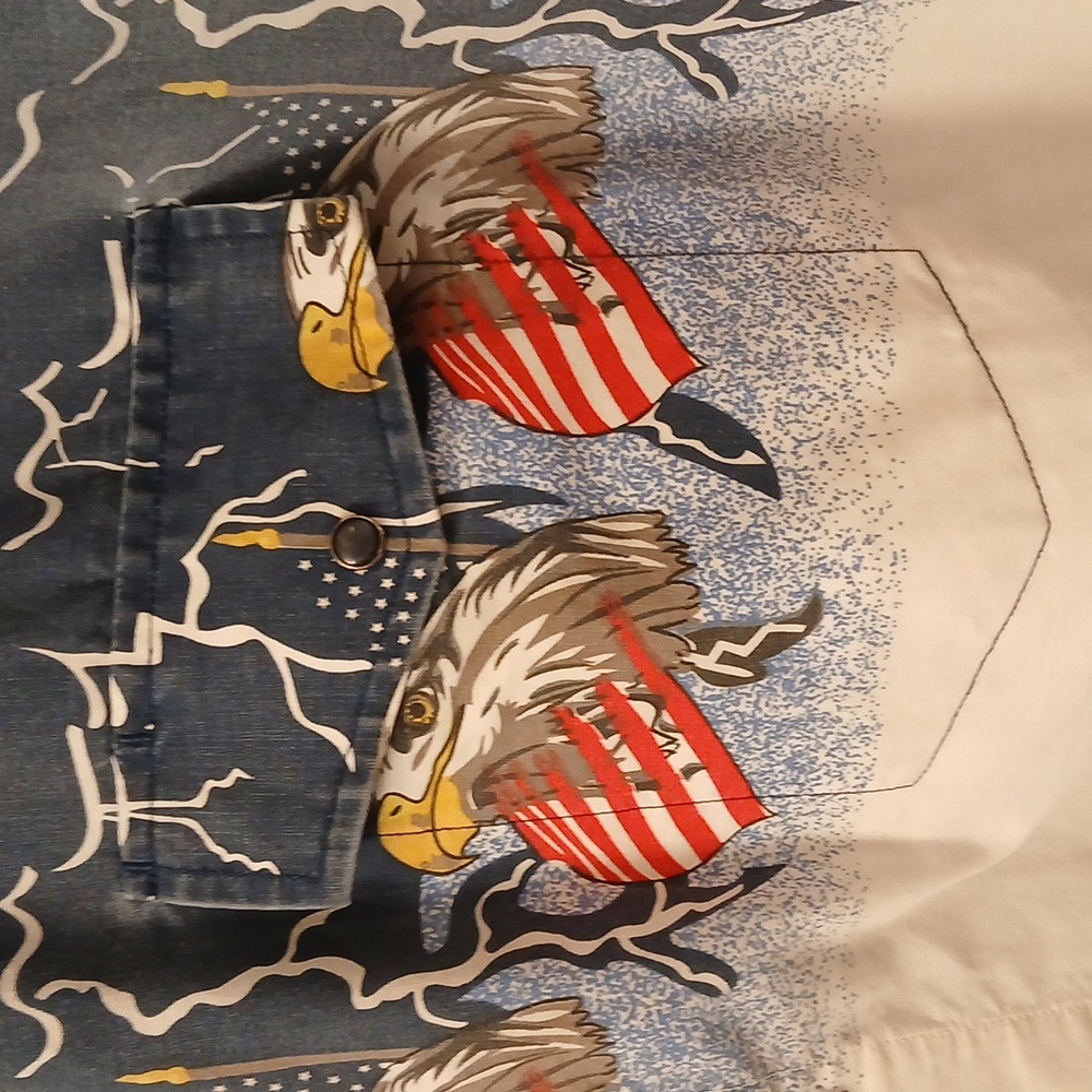High Noon 2XL Eagle Flag Snap Front Sleeveless Shirt Distressed Perfectly!